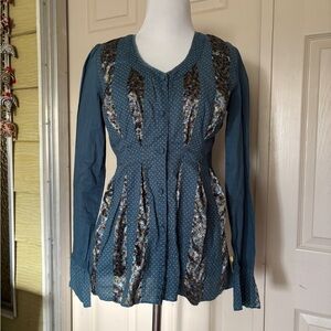 BKE Teal and Brown Patterned Blouse